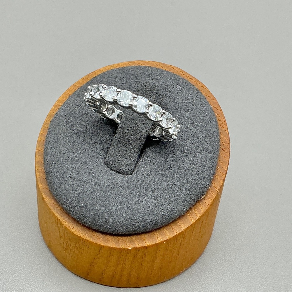 Eternity Band Ring Women Silver Tone Oval Cut Clear Crystal Statement Size 5